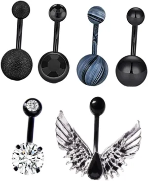 Titanium Belly Button Rings Set 6pcs Navel Piercing Jewelry Dangle Conch Shape Stylish and Comfortable