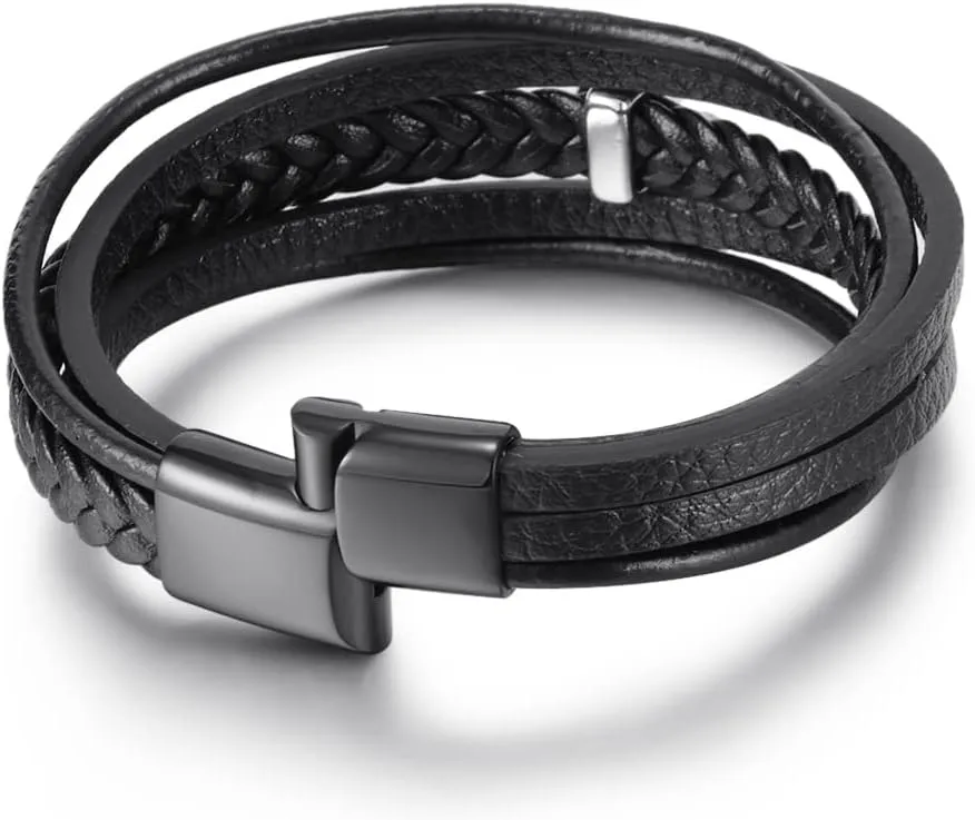 To My Man/Son/Grandson/Uncle/Brother/Bracelet- I Will Always Be With You Braided Leather Bracelet for Men, Handmade Mens Braided Leather Bracelet Bangle Wristband