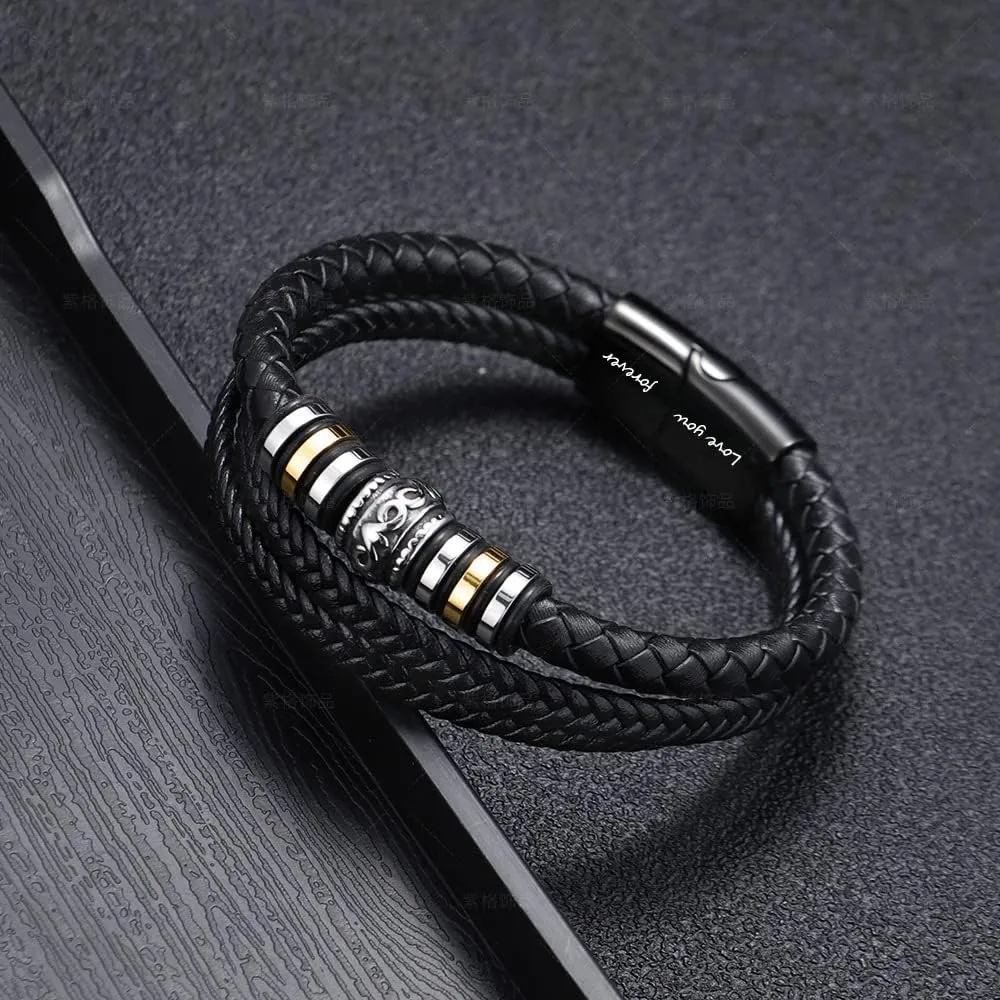 To My Man/Son/Grandson/Uncle/Brother/Bracelet- I Will Always Be With You Braided Leather Bracelet for Men, Handmade Mens Braided Leather Bracelet Bangle Wristband