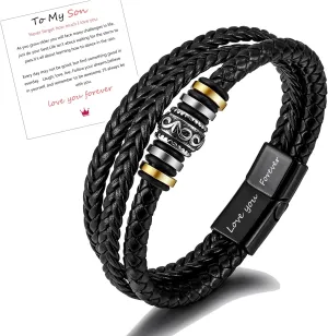 To My Man/Son/Grandson/Uncle/Brother/Bracelet- I Will Always Be With You Braided Leather Bracelet for Men, Handmade Mens Braided Leather Bracelet Bangle Wristband