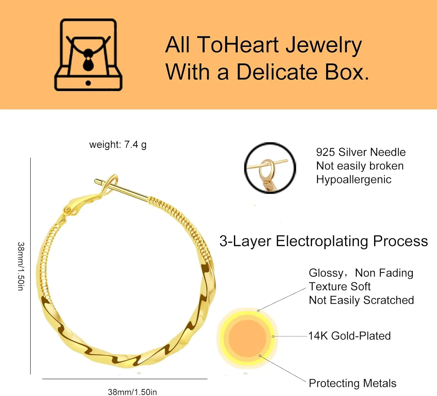 ToHeart 14k Gold Hoop Earrings for Womens Hoop Earrings