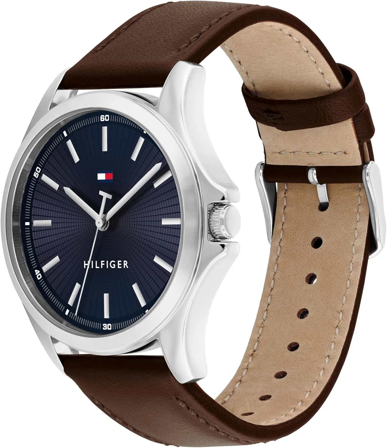Tommy Hilfiger Men's 3-Hand Quartz Watch  42mm Case, Leather Strap, 3 ATM Water Resistant, Modern Everyday Timepiece, Gift for Him