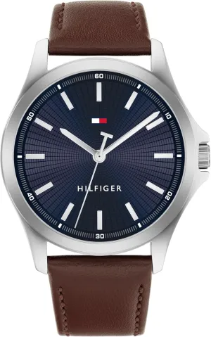 Tommy Hilfiger Men's 3-Hand Quartz Watch  42mm Case, Leather Strap, 3 ATM Water Resistant, Modern Everyday Timepiece, Gift for Him