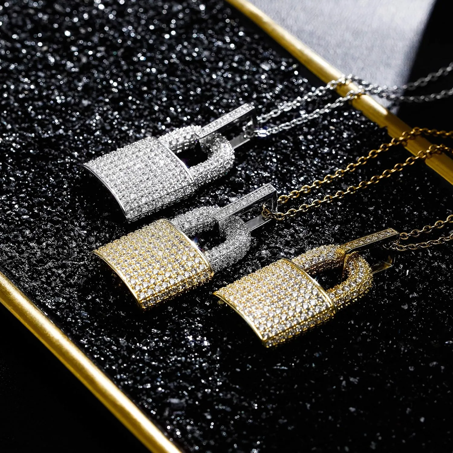 TOPGRILLZ 14K Gold Plated Iced out Lock Pendant Necklace for Women and Men Punk Rock Aesthetic Chains Padlock Necklace