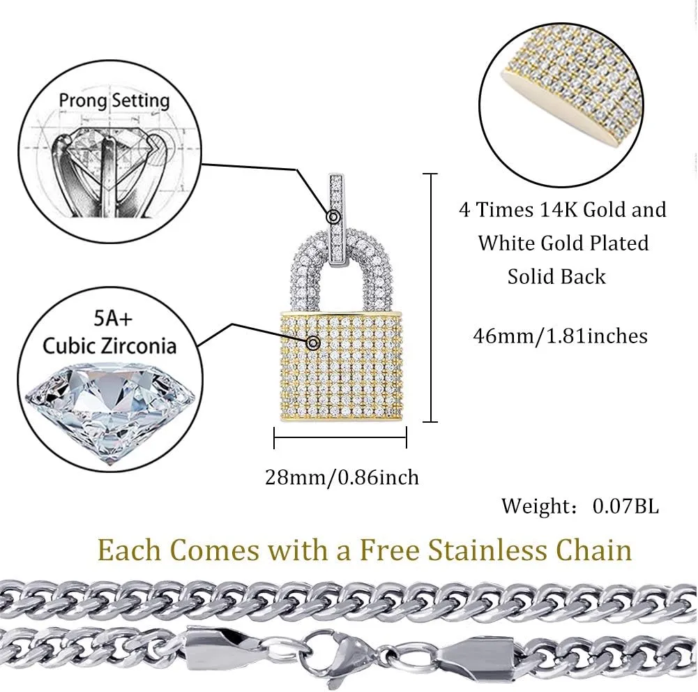 TOPGRILLZ 14K Gold Plated Iced out Lock Pendant Necklace for Women and Men Punk Rock Aesthetic Chains Padlock Necklace