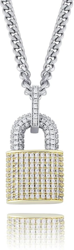 TOPGRILLZ 14K Gold Plated Iced out Lock Pendant Necklace for Women and Men Punk Rock Aesthetic Chains Padlock Necklace