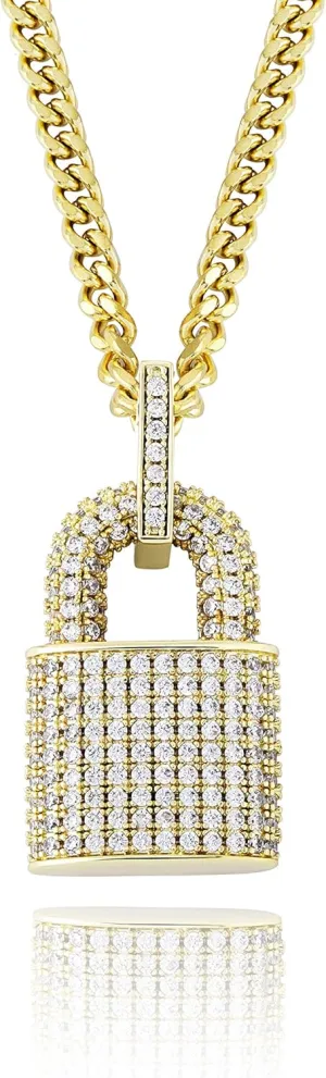 TOPGRILLZ 14K Gold Plated Iced out Lock Pendant Necklace for Women and Men Punk Rock Aesthetic Chains Padlock Necklace
