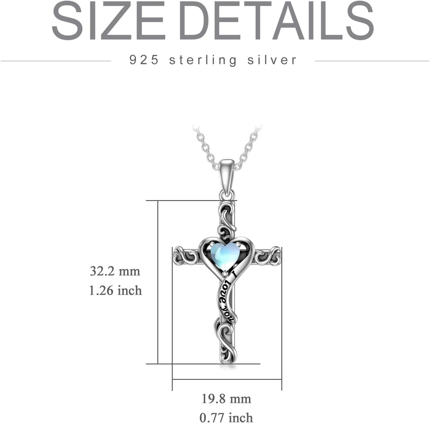 TOUPOP Birthstone Cross Necklace for Women 925 Sterling Silver Heart Cross Pendant Necklace I Love You Jewelry Anniversary Birthday Christmas Gifts for Her Mom Wife Girlfriend