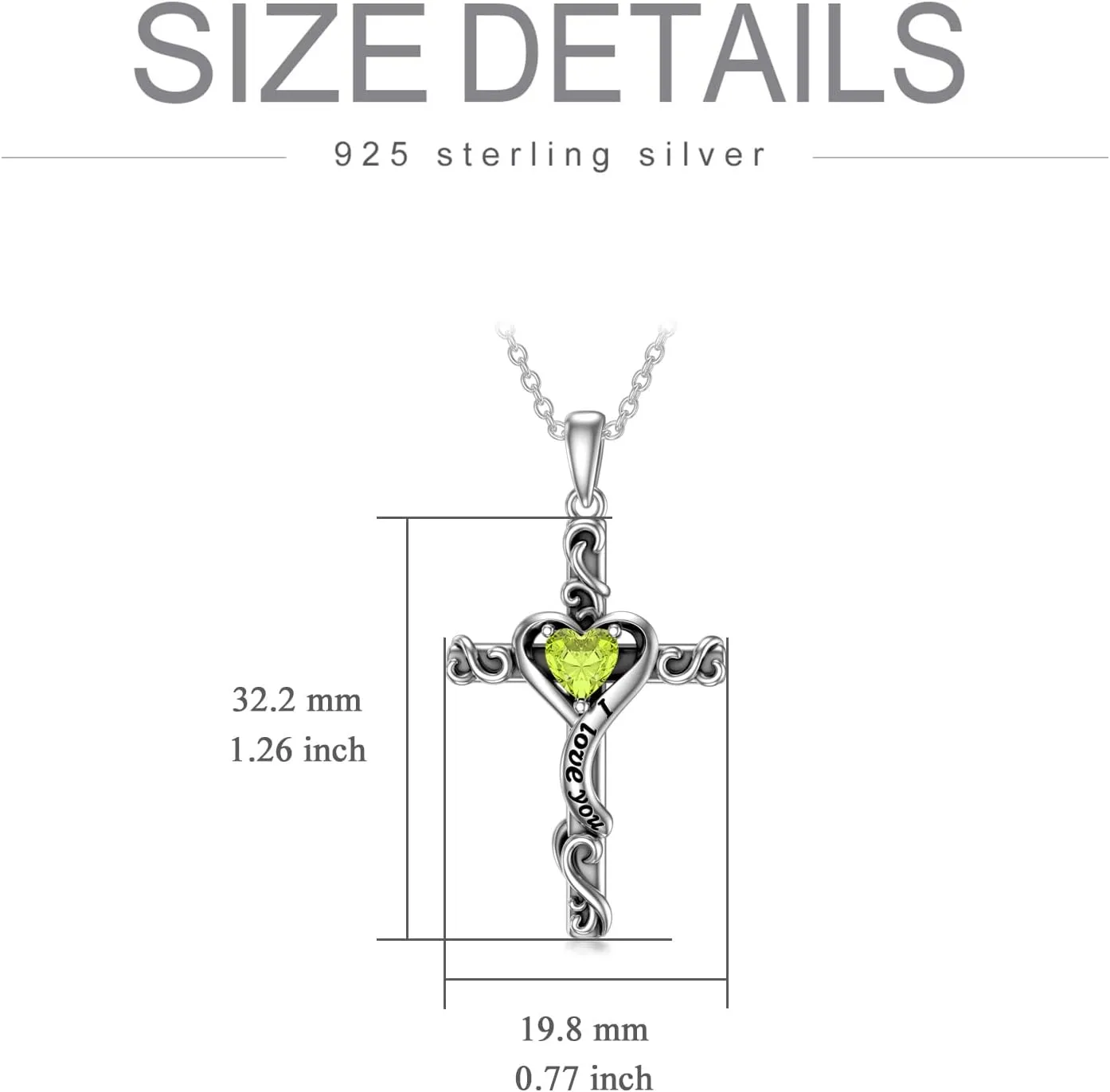 TOUPOP Birthstone Cross Necklace for Women 925 Sterling Silver Heart Cross Pendant Necklace I Love You Jewelry Anniversary Birthday Christmas Gifts for Her Mom Wife Girlfriend