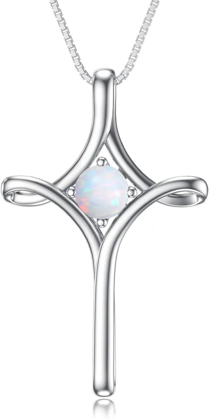 TOUPOP Cross Necklace for Women 925 Sterling Silver Birthstone Cross Pendant Fine Jewelry Anniversary Birthday Christmas Gifts for Her Mom Wife Girlfriend