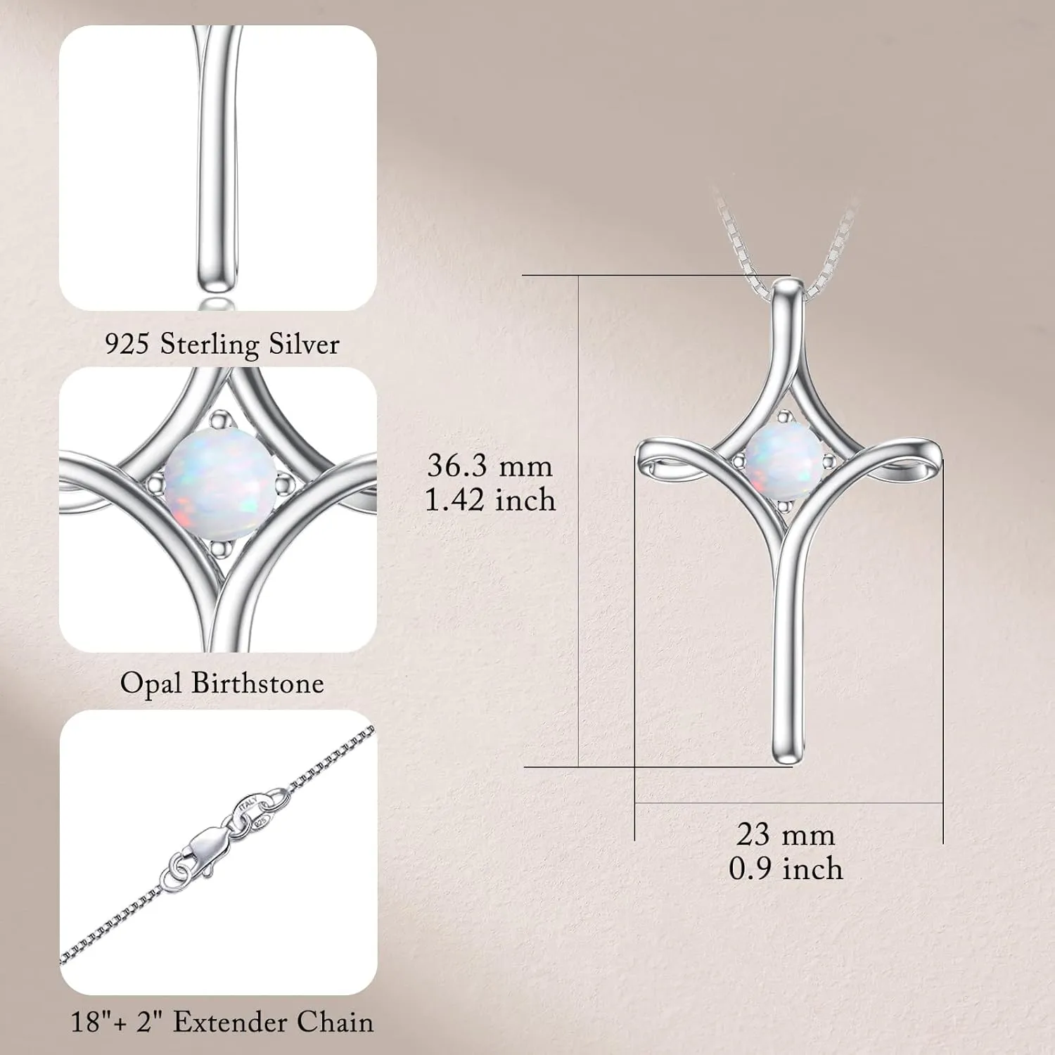 TOUPOP Cross Necklace for Women 925 Sterling Silver Birthstone Cross Pendant Fine Jewelry Anniversary Birthday Christmas Gifts for Her Mom Wife Girlfriend