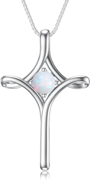 TOUPOP Cross Necklace for Women 925 Sterling Silver Birthstone Cross Pendant Fine Jewelry Anniversary Birthday Christmas Gifts for Her Mom Wife Girlfriend