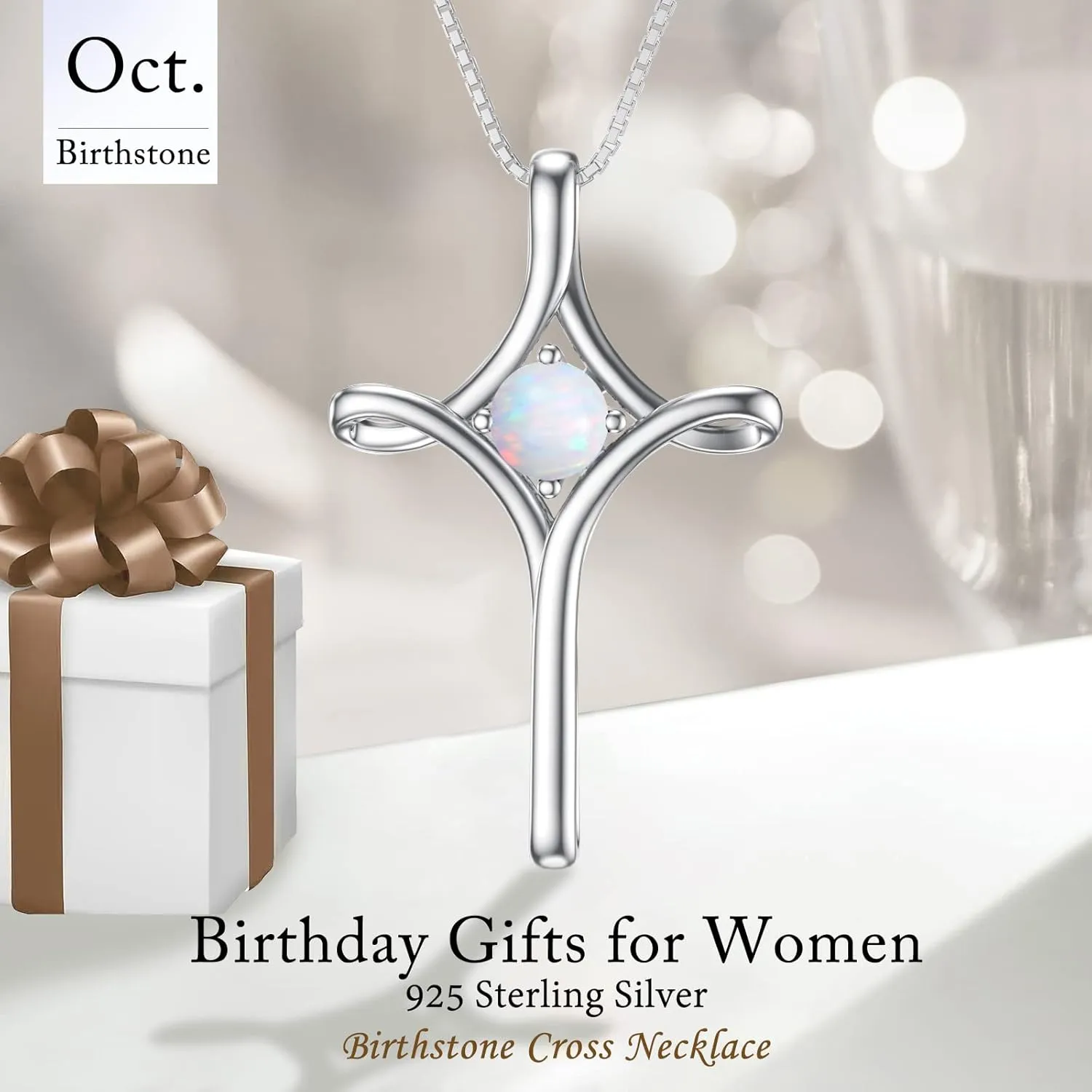 TOUPOP Cross Necklace for Women 925 Sterling Silver Birthstone Cross Pendant Fine Jewelry Anniversary Birthday Christmas Gifts for Her Mom Wife Girlfriend