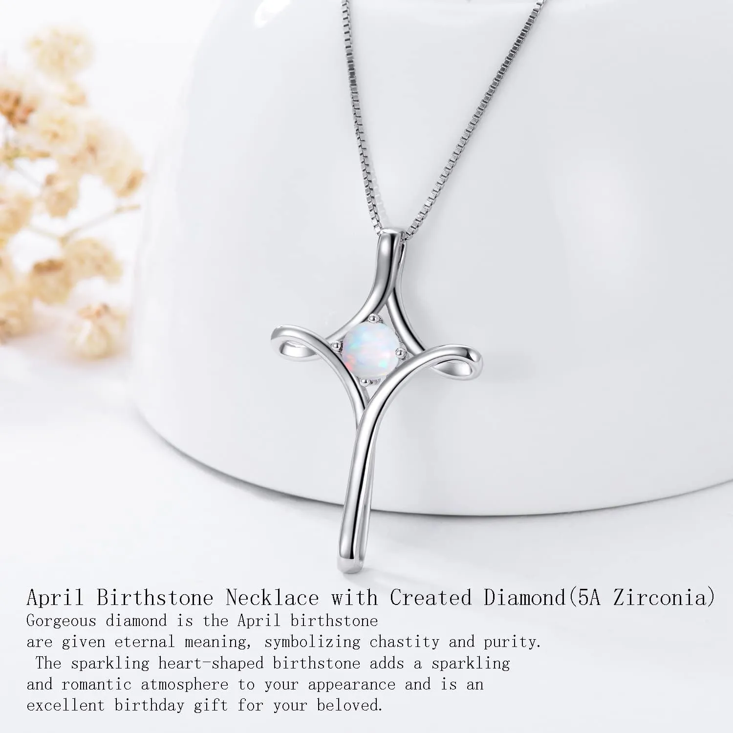 TOUPOP Cross Necklace for Women 925 Sterling Silver Birthstone Cross Pendant Fine Jewelry Anniversary Birthday Christmas Gifts for Her Mom Wife Girlfriend
