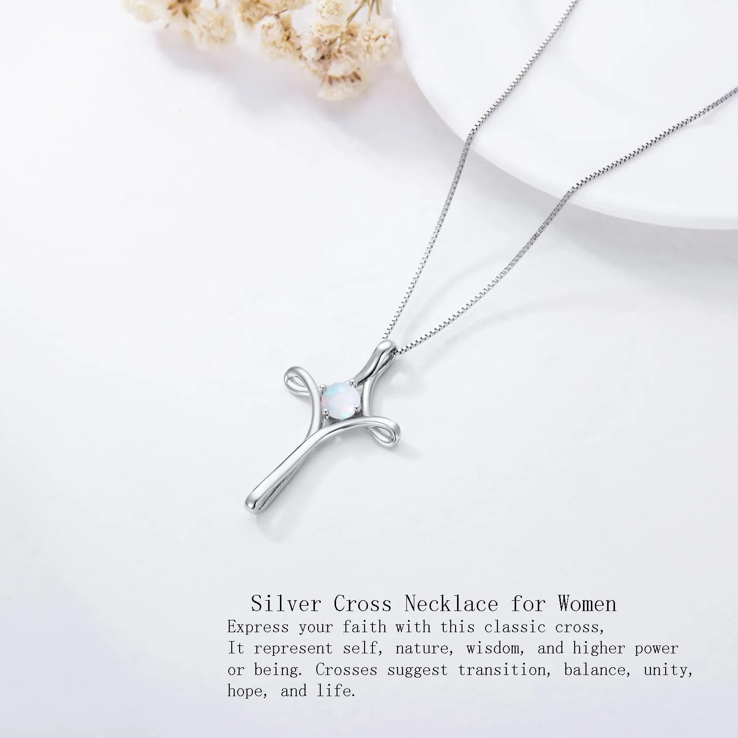 TOUPOP Cross Necklace for Women 925 Sterling Silver Birthstone Cross Pendant Fine Jewelry Anniversary Birthday Christmas Gifts for Her Mom Wife Girlfriend