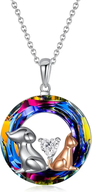 TOUPOP Gifts for Women Cat Dog Necklace Sterling Silver Animal Pendant Necklaces with Blue Crystal Birthday Jewelry for Women Her Wife Mother's Day