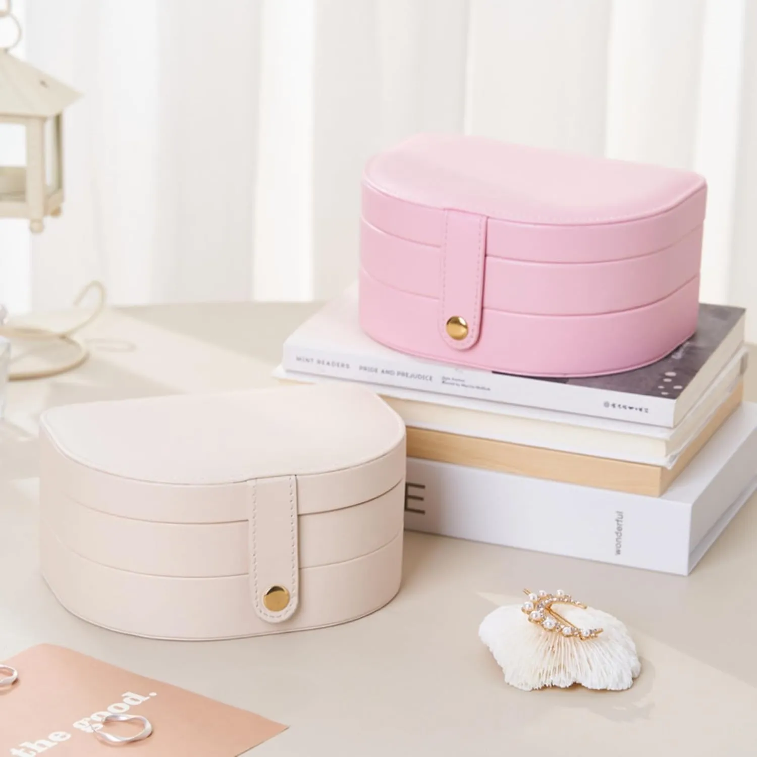 Travel Jewelry Case, PU Leather Small Jewelry Box,Travel Jewelry Organizer Storage Case, 2 Layer Jewelry Storage Case for Rings Earrings Necklace Bracelets Jewelry for Women Girls