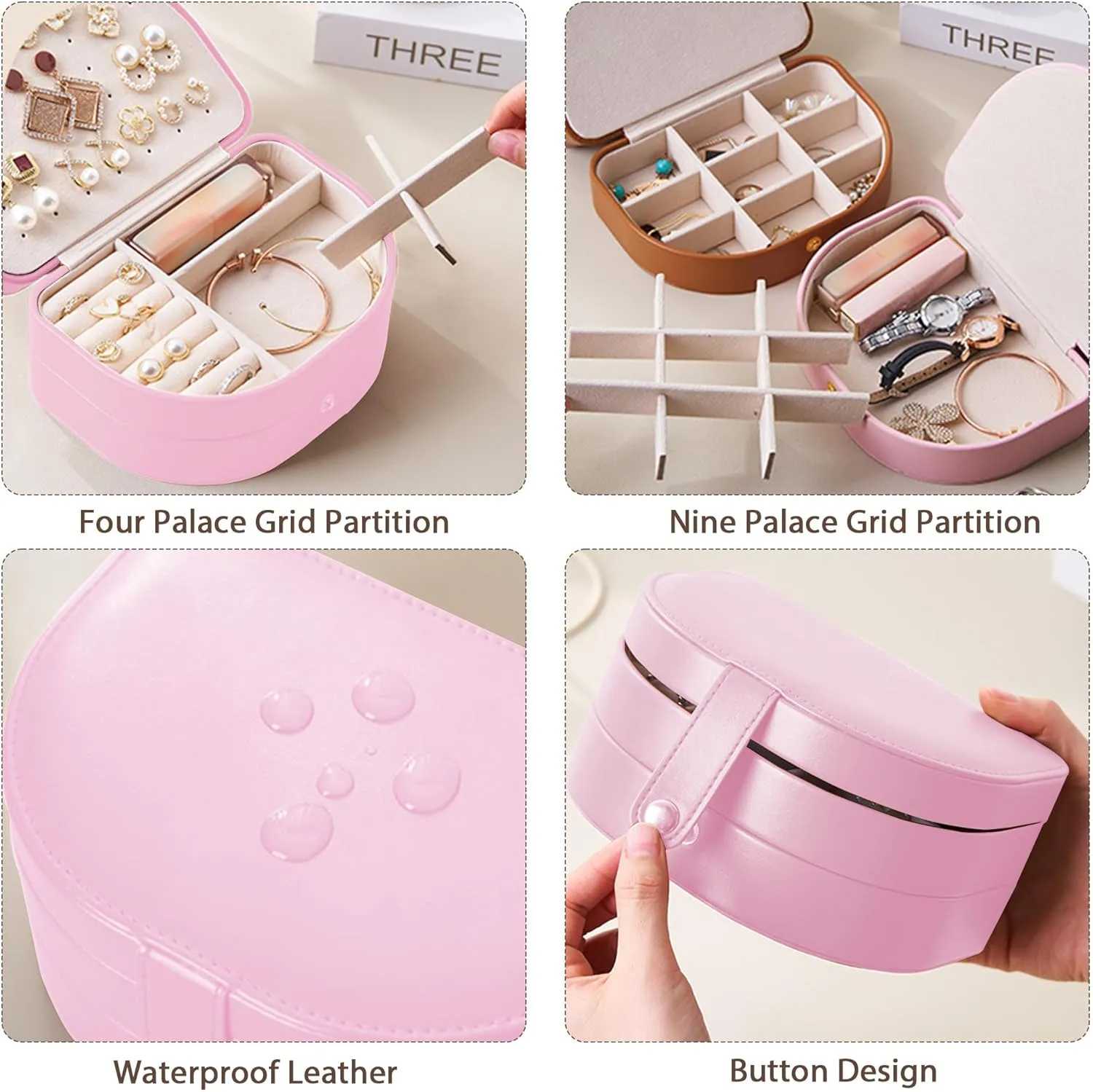 Travel Jewelry Case, PU Leather Small Jewelry Box,Travel Jewelry Organizer Storage Case, 2 Layer Jewelry Storage Case for Rings Earrings Necklace Bracelets Jewelry for Women Girls