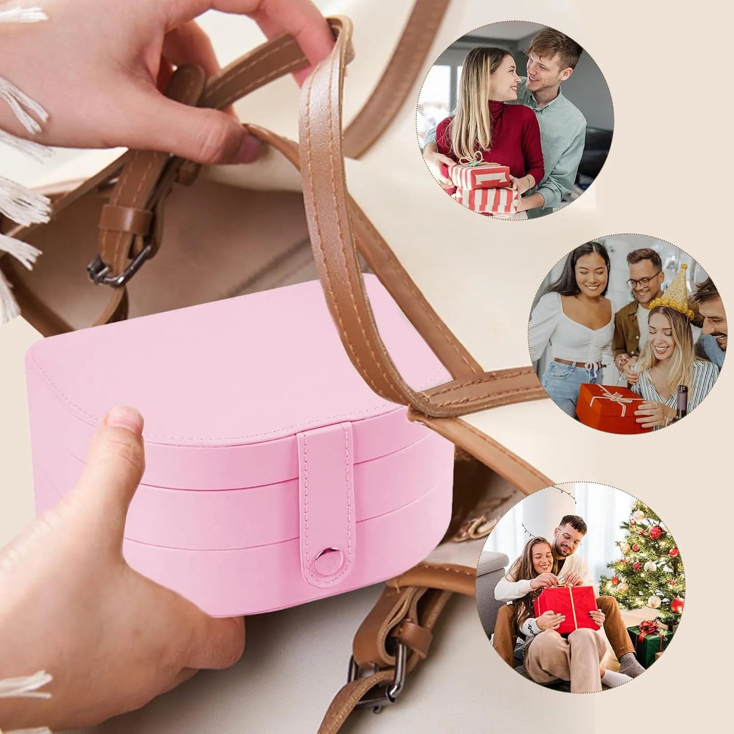 Travel Jewelry Case, PU Leather Small Jewelry Box,Travel Jewelry Organizer Storage Case, 2 Layer Jewelry Storage Case for Rings Earrings Necklace Bracelets Jewelry for Women Girls