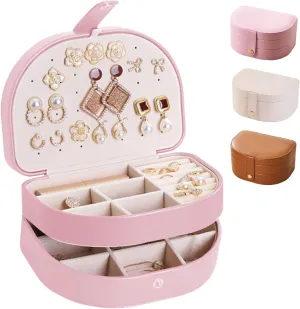 Travel Jewelry Case, PU Leather Small Jewelry Box,Travel Jewelry Organizer Storage Case, 2 Layer Jewelry Storage Case for Rings Earrings Necklace Bracelets Jewelry for Women Girls