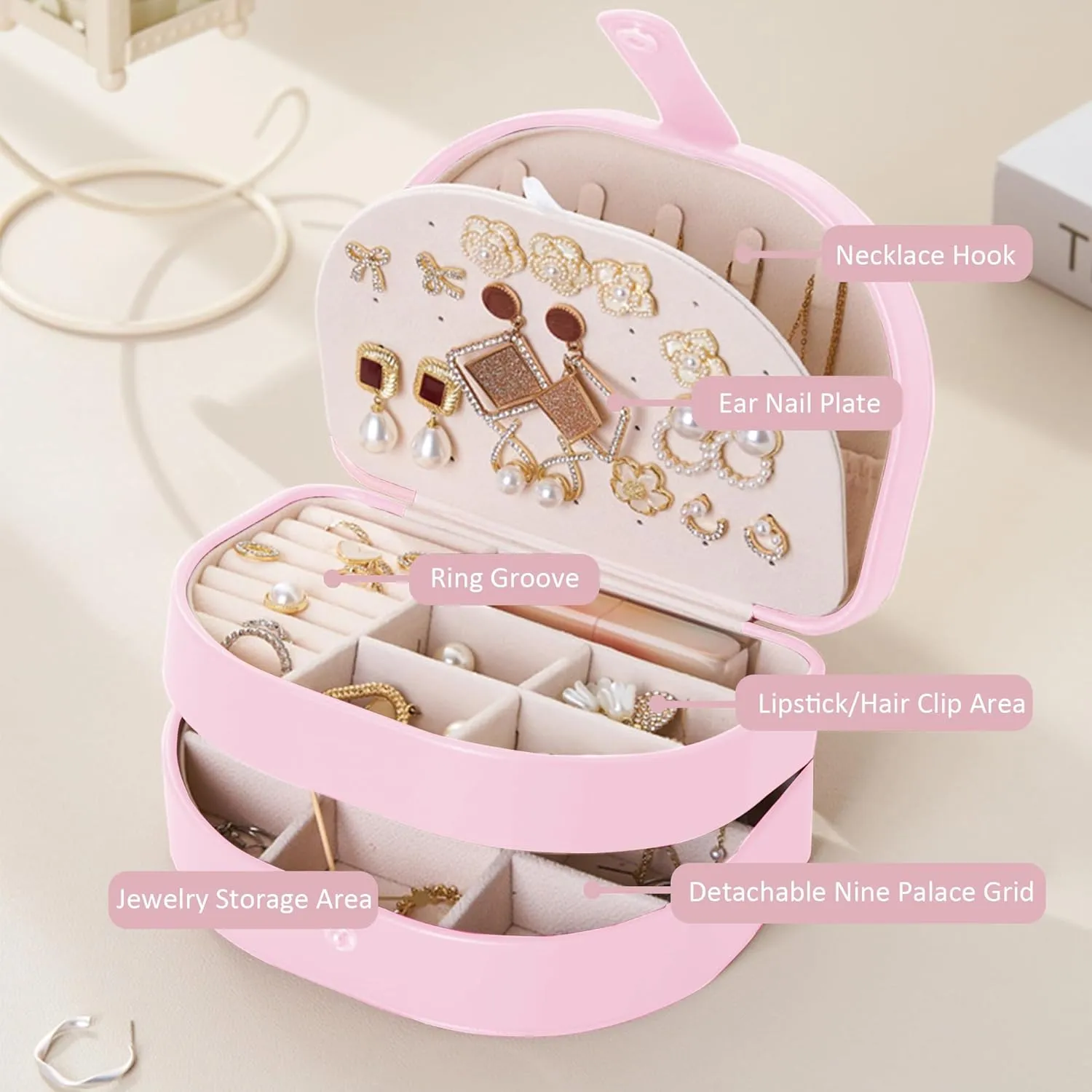 Travel Jewelry Case, PU Leather Small Jewelry Box,Travel Jewelry Organizer Storage Case, 2 Layer Jewelry Storage Case for Rings Earrings Necklace Bracelets Jewelry for Women Girls