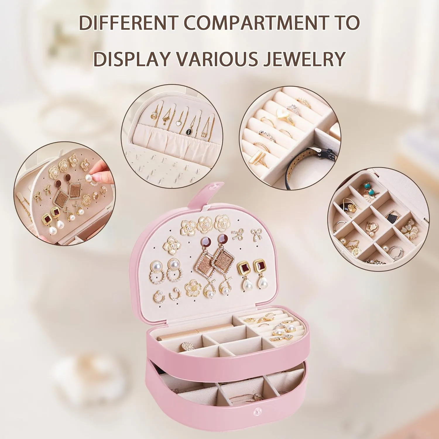 Travel Jewelry Case, PU Leather Small Jewelry Box,Travel Jewelry Organizer Storage Case, 2 Layer Jewelry Storage Case for Rings Earrings Necklace Bracelets Jewelry for Women Girls