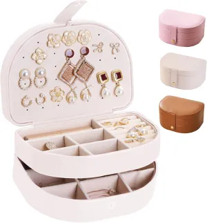 Travel Jewelry Case Small Jewelry Box Jewelry Organizer Storage Case 3 Layer Portable PU Leather Jewelry Travel Case for Girls Womens Earring, Necklace, Rings,Bracelets