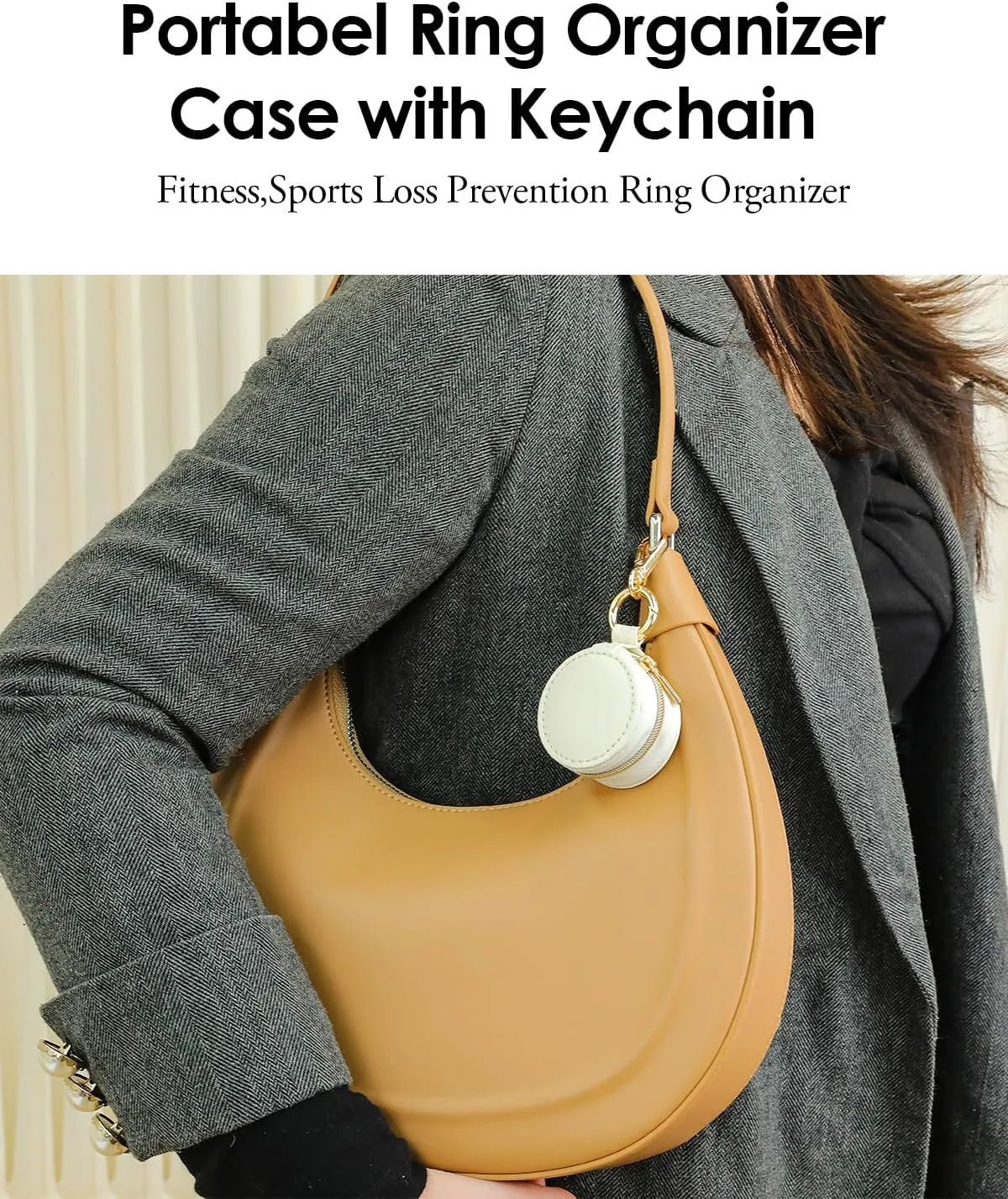 Travel Jewelry Holder Storage Ring Holder with Keychain Leather Mini Ring Case (White)