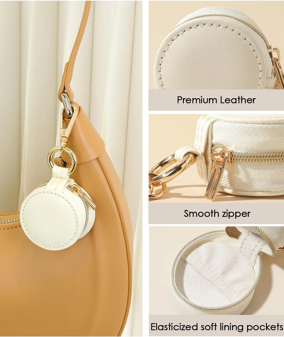 Travel Jewelry Holder Storage Ring Holder with Keychain Leather Mini Ring Case (White)