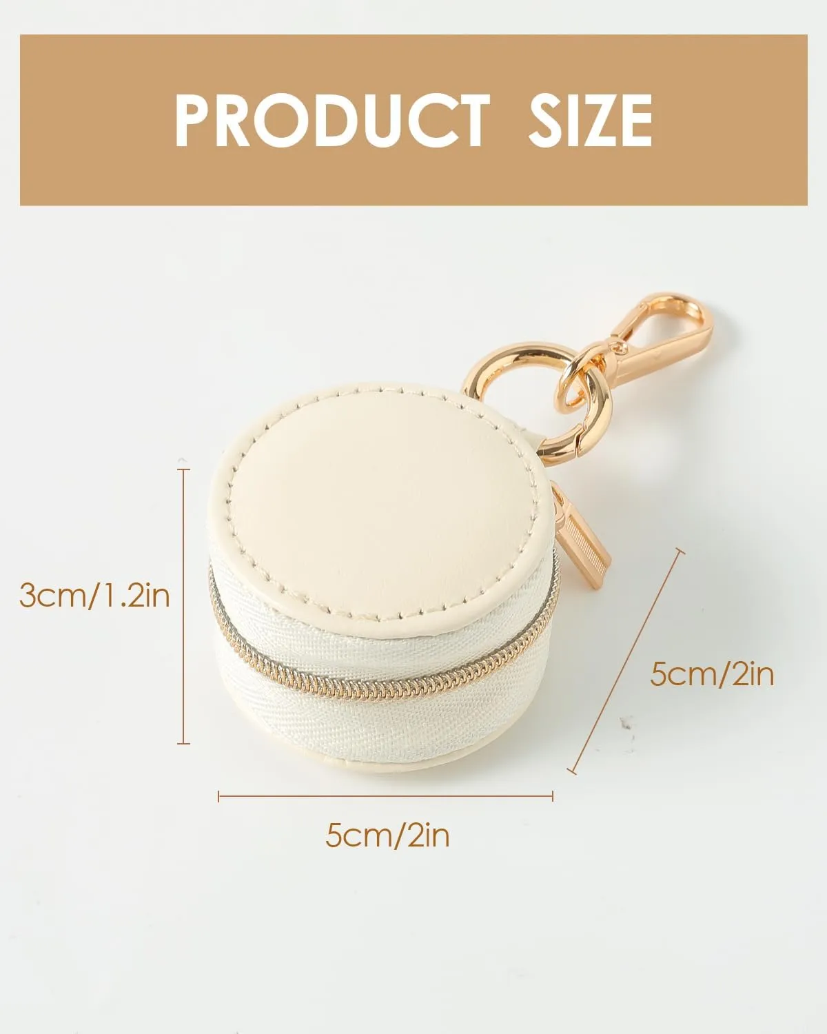 Travel Jewelry Holder Storage Ring Holder with Keychain Leather Mini Ring Case (White)