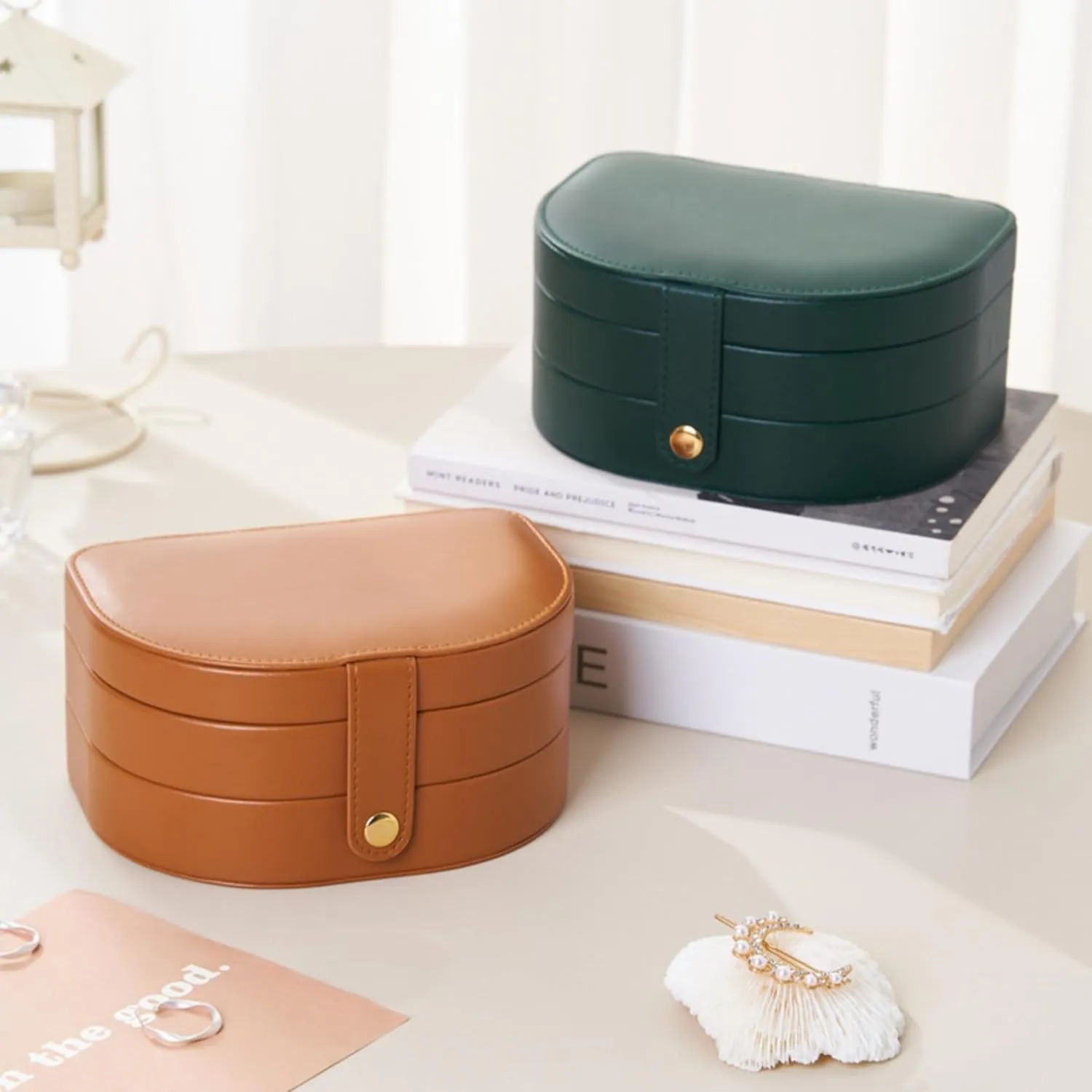 Travel Jewelry Organizer, Portable PU Leather Jewelry Boxes,Travel Jewelry Case, 3 Layer Jewelry Storage Holder, Christmas Gifts for Women Girls Rings Earrings Necklaces