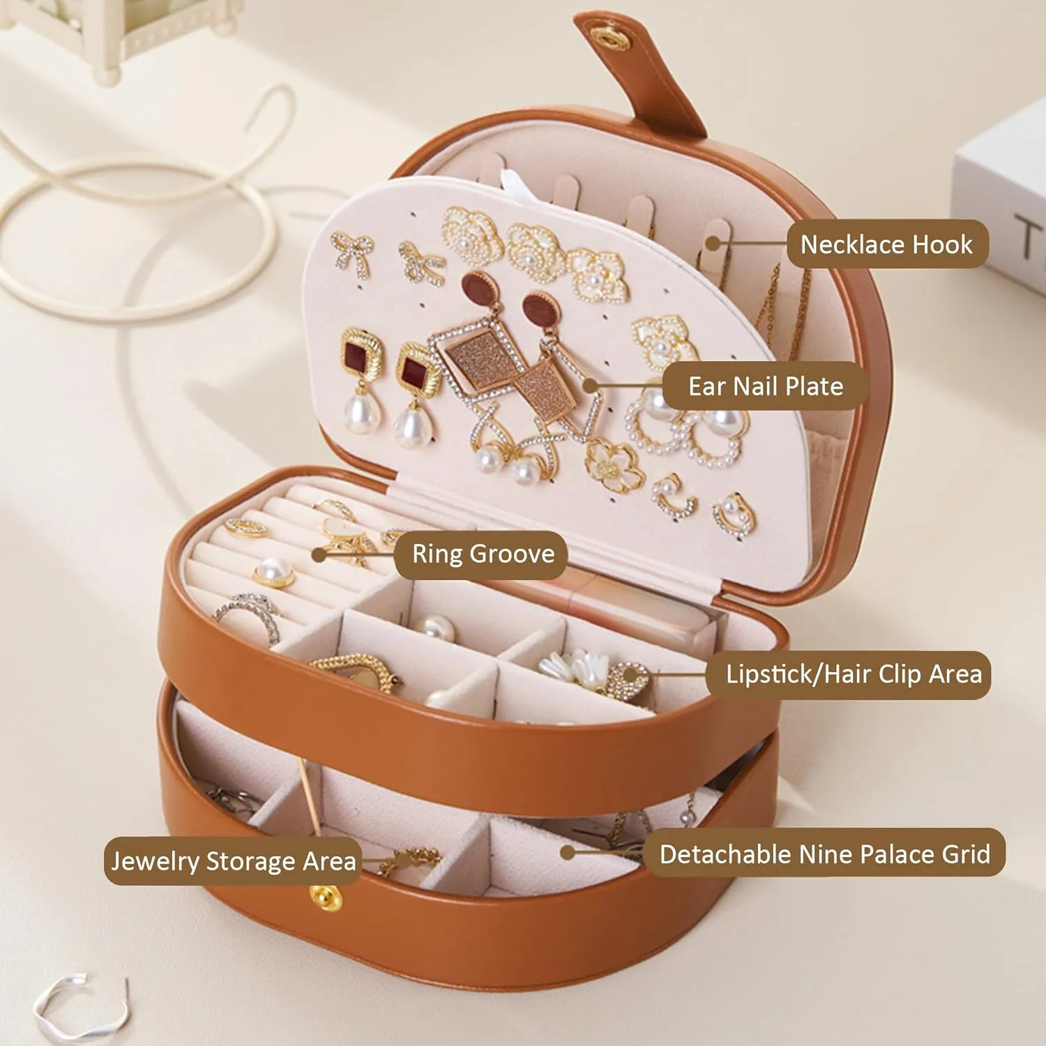 Travel Jewelry Organizer, Portable PU Leather Jewelry Boxes,Travel Jewelry Case, 3 Layer Jewelry Storage Holder, Christmas Gifts for Women Girls Rings Earrings Necklaces