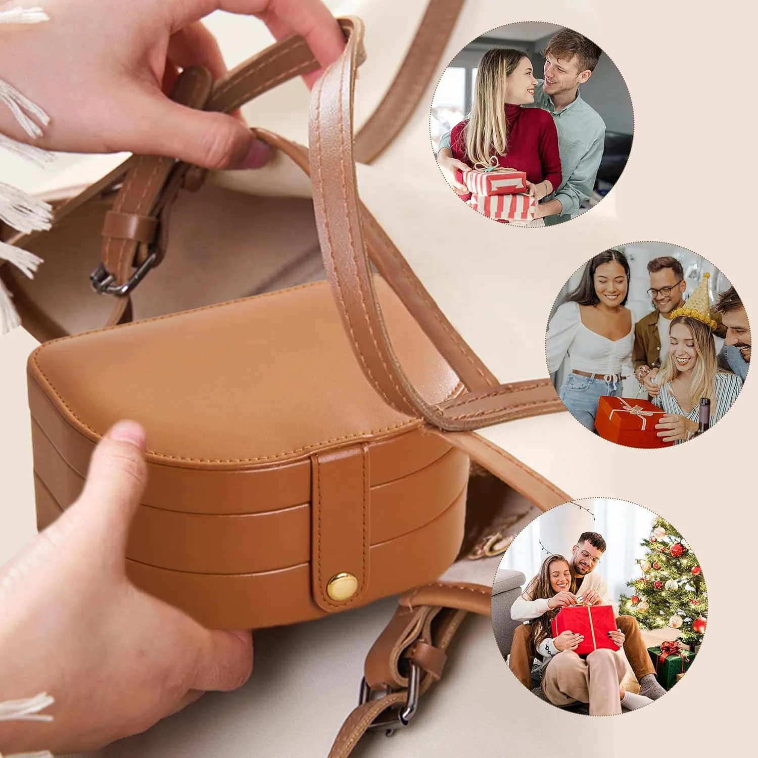 Travel Jewelry Organizer, Portable PU Leather Jewelry Boxes,Travel Jewelry Case, 3 Layer Jewelry Storage Holder, Christmas Gifts for Women Girls Rings Earrings Necklaces