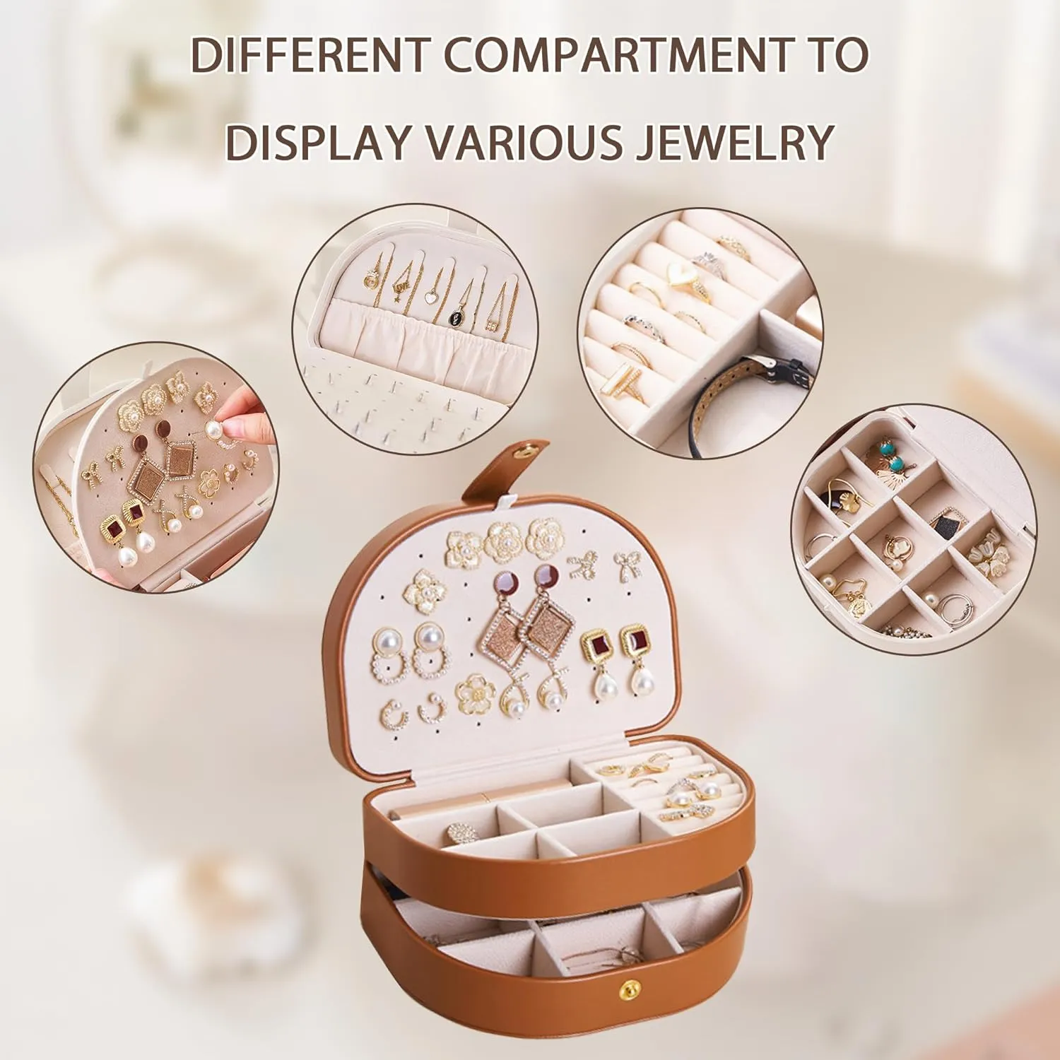 Travel Jewelry Organizer, Portable PU Leather Jewelry Boxes,Travel Jewelry Case, 3 Layer Jewelry Storage Holder, Christmas Gifts for Women Girls Rings Earrings Necklaces