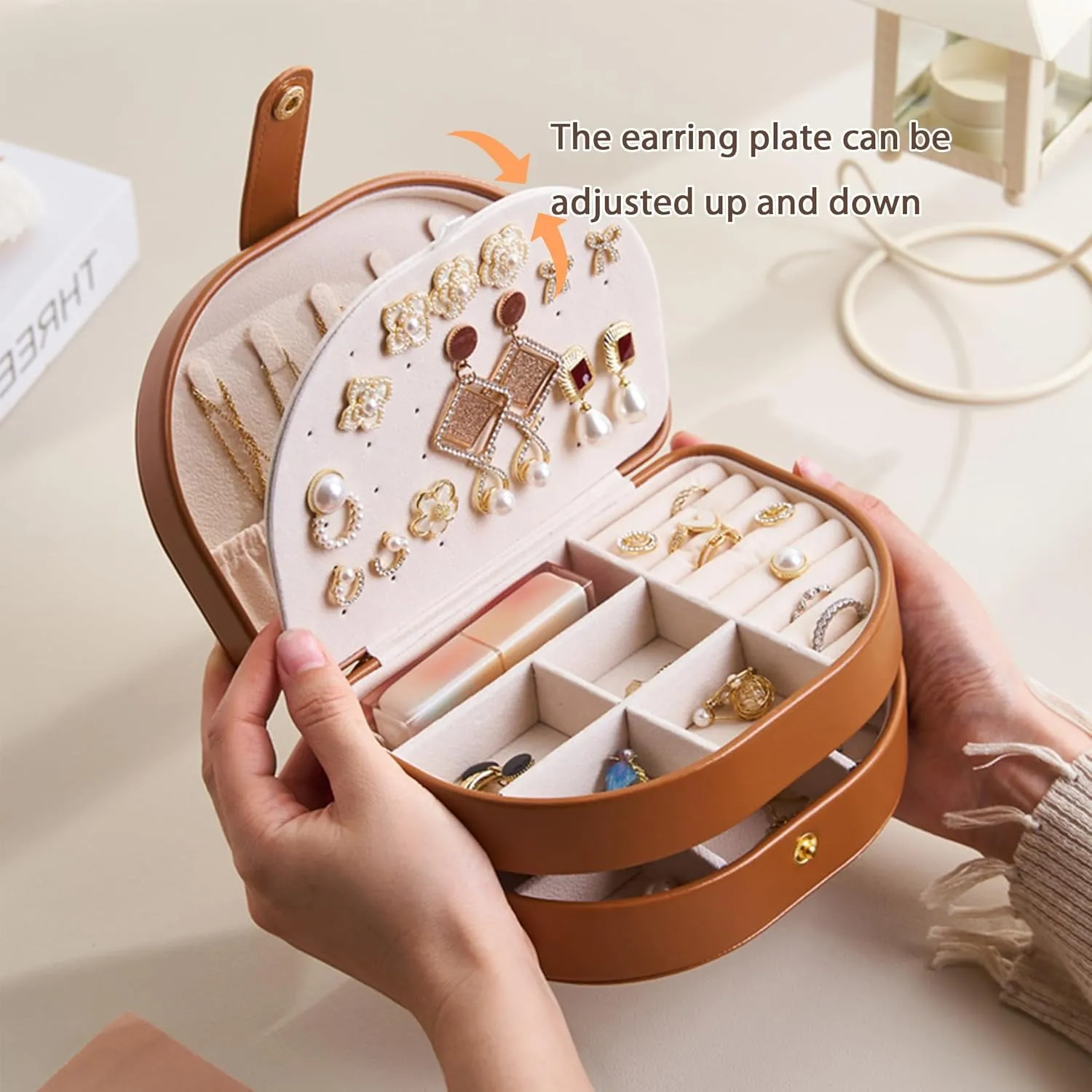 Travel Jewelry Organizer, Portable PU Leather Jewelry Boxes,Travel Jewelry Case, 3 Layer Jewelry Storage Holder, Christmas Gifts for Women Girls Rings Earrings Necklaces
