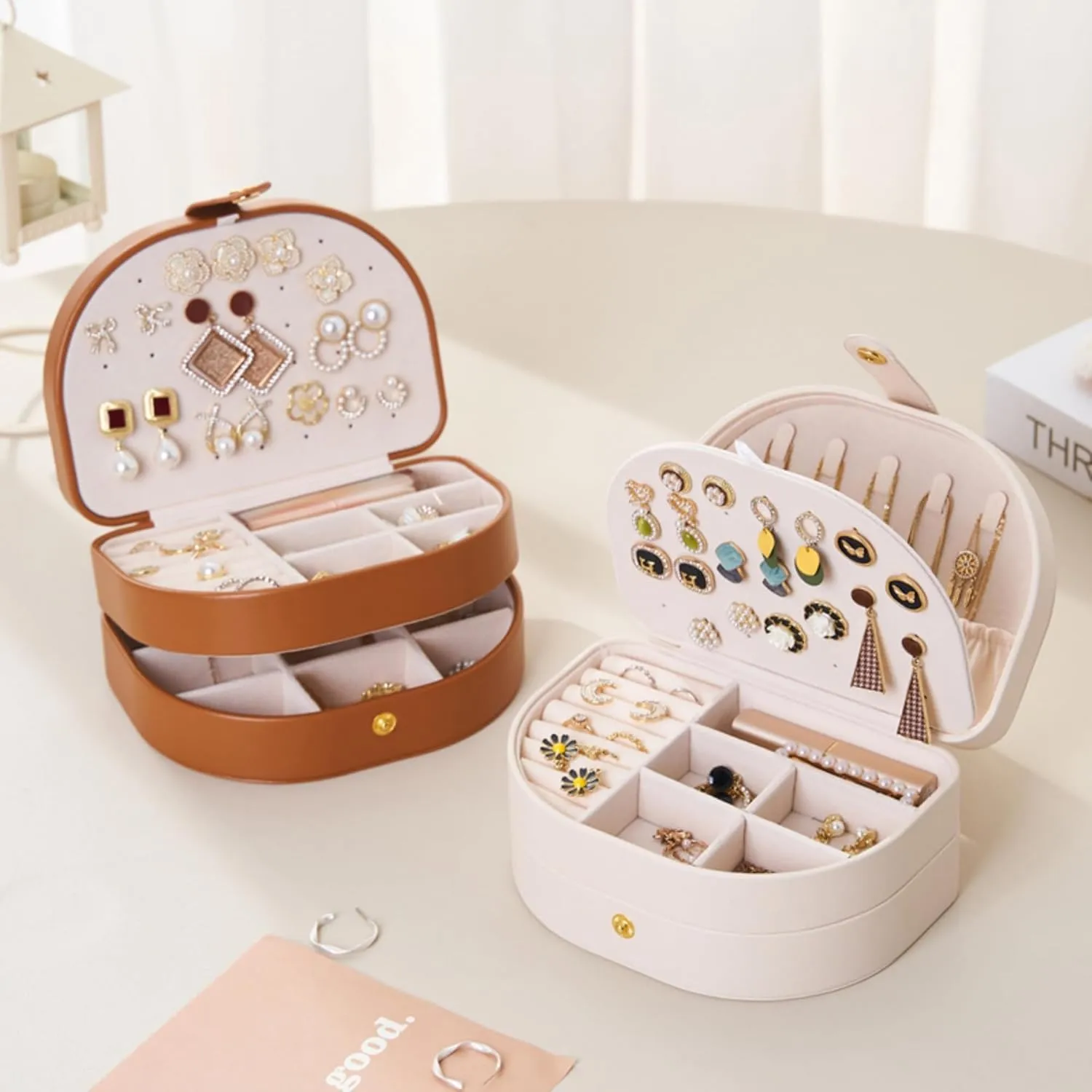 Travel Jewelry Organizer, Portable PU Leather Jewelry Boxes,Travel Jewelry Case, 3 Layer Jewelry Storage Holder, Christmas Gifts for Women Girls Rings Earrings Necklaces