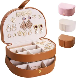 Travel Jewelry Organizer, Portable PU Leather Jewelry Boxes,Travel Jewelry Case, 3 Layer Jewelry Storage Holder, Christmas Gifts for Women Girls Rings Earrings Necklaces