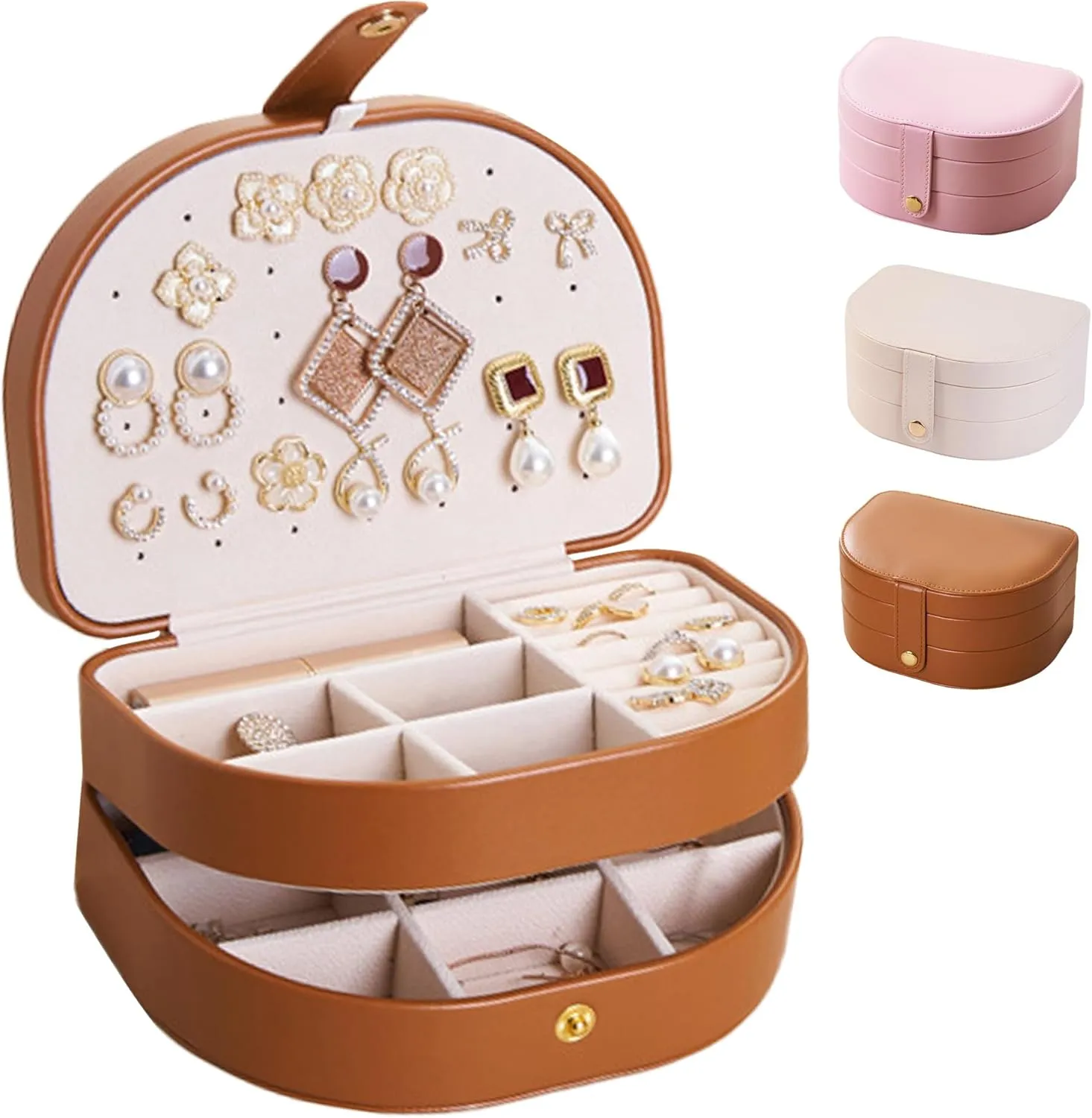 Travel Jewelry Organizer, Portable PU Leather Jewelry Boxes,Travel Jewelry Case, 3 Layer Jewelry Storage Holder, Christmas Gifts for Women Girls Rings Earrings Necklaces