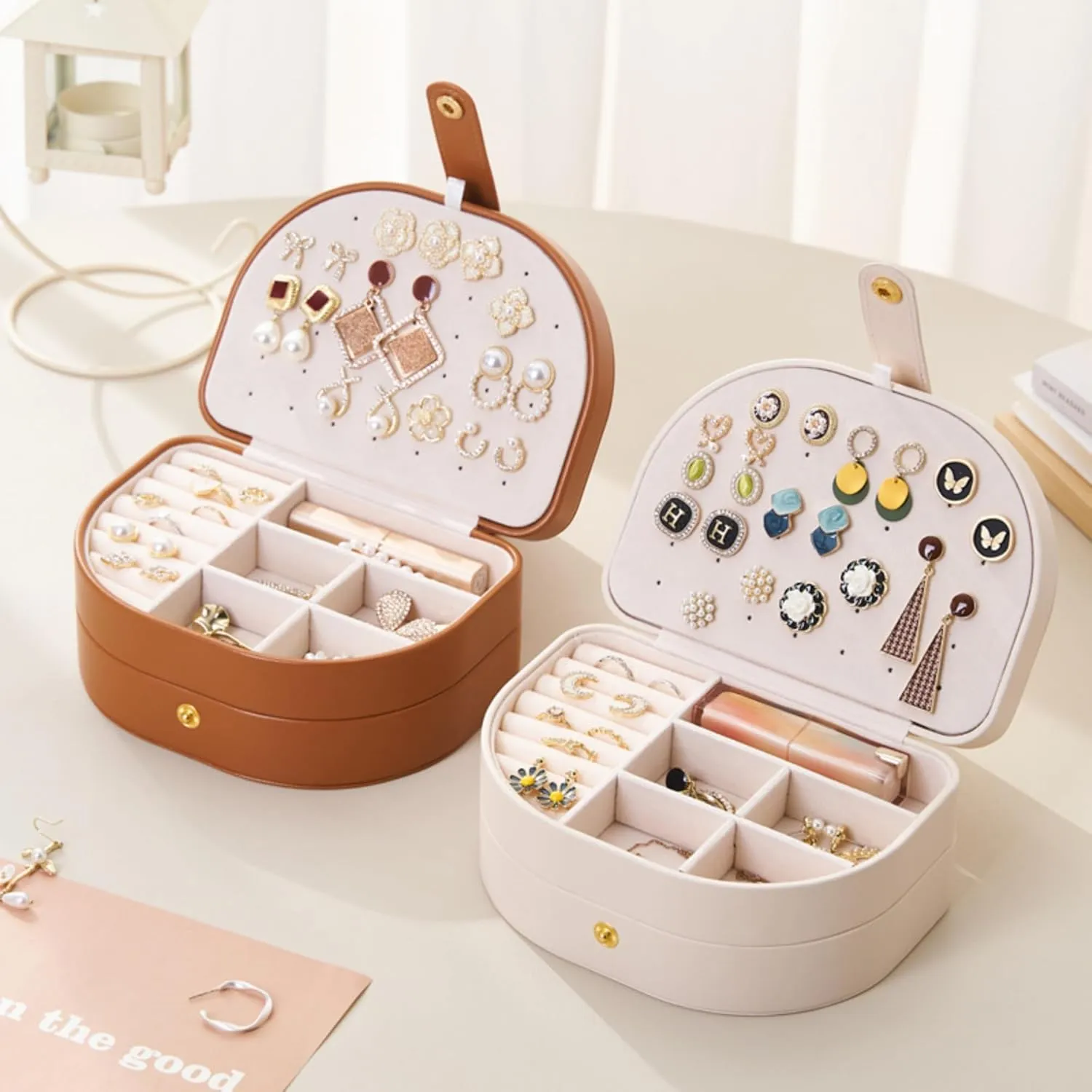 Travel Jewelry Organizer, Portable PU Leather Jewelry Boxes,Travel Jewelry Case, 3 Layer Jewelry Storage Holder, Christmas Gifts for Women Girls Rings Earrings Necklaces