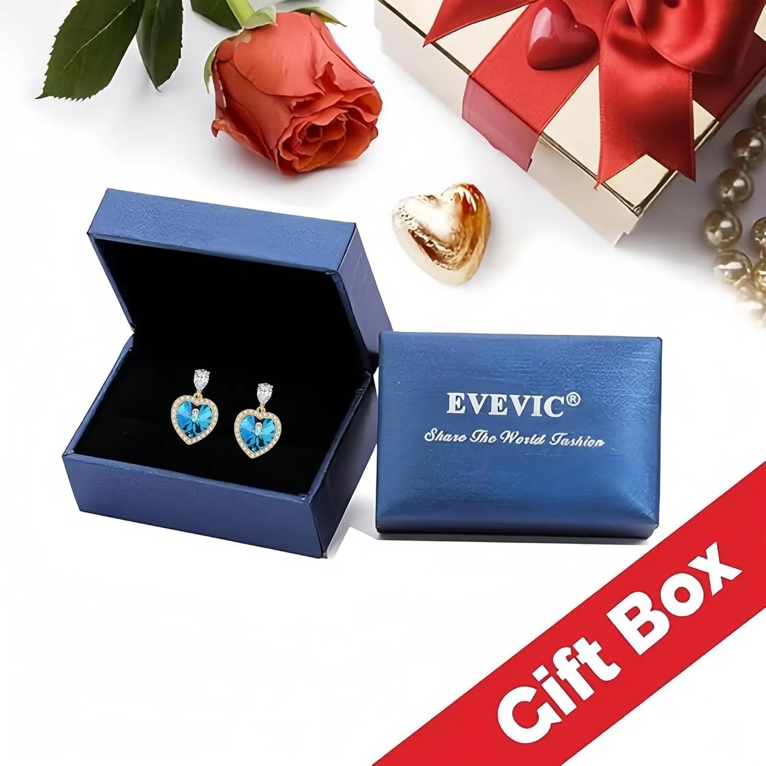 Trendy Austrian Crystal Heart Halo Drop Stud Earrings for Women 14K Gold Plated Dangle Earring Hypoallergenic Jewelry Gift