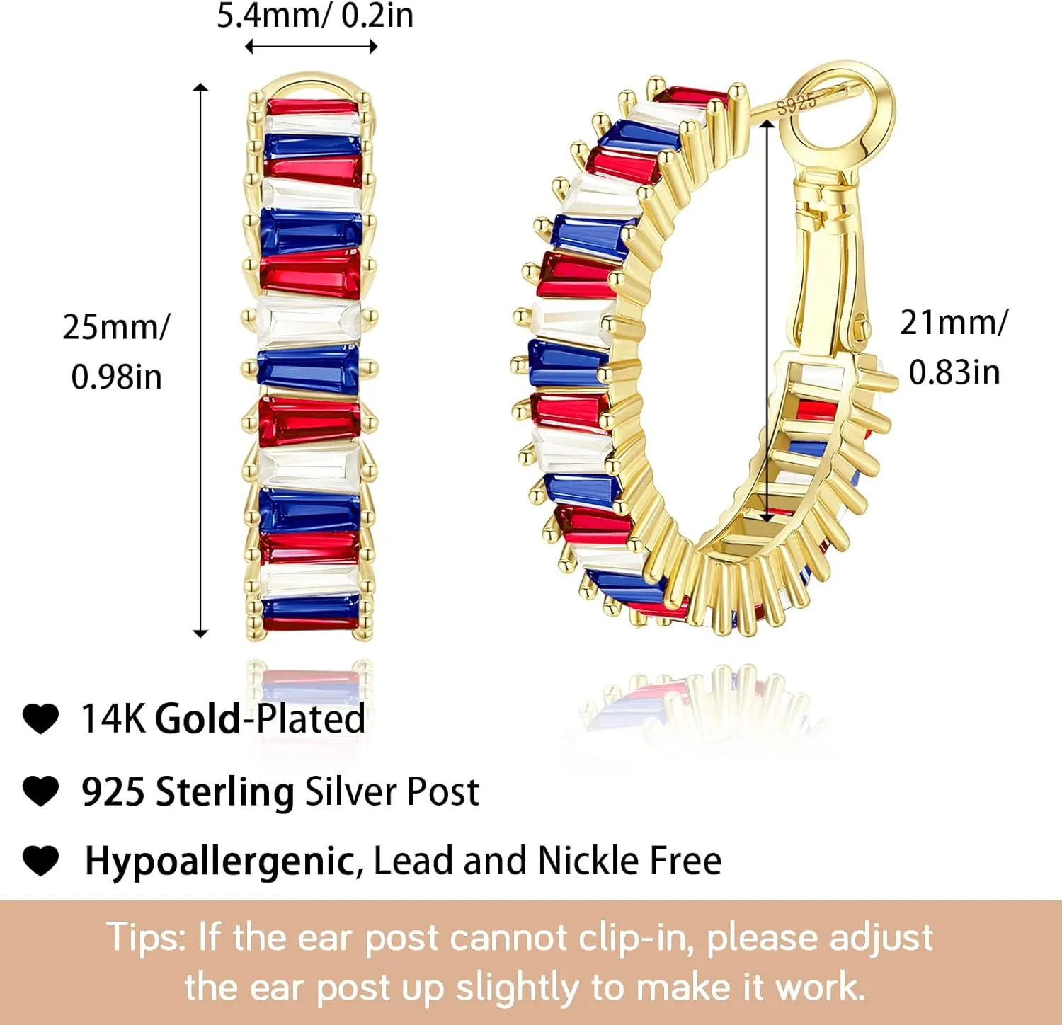 Trendy CZ Gold Hoop Earrings for Women, Lightweight Chunky Silver Earrings for Women 14K Real Gold Plated Hoops Earrings Hypoallergenic Earrings Jewelry