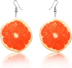 Trendy Statement Creative Funny Lifelike Fruits Acrylic Earrings for Women (Grapefruit)