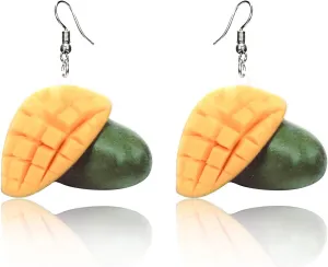 Trendy Statement Creative Funny Lifelike Fruits Acrylic Earrings for Women (Mango)