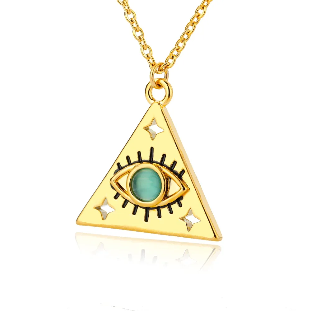 Triangle Pyramid Design Blue Opal Evil Eye Necklace For Women Men Gold Color Choker Egyptian Jewelry Valentine&#39;s Day Gift