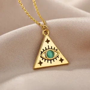 Triangle Pyramid Design Blue Opal Evil Eye Necklace For Women Men Gold Color Choker Egyptian Jewelry Valentine&#39;s Day Gift