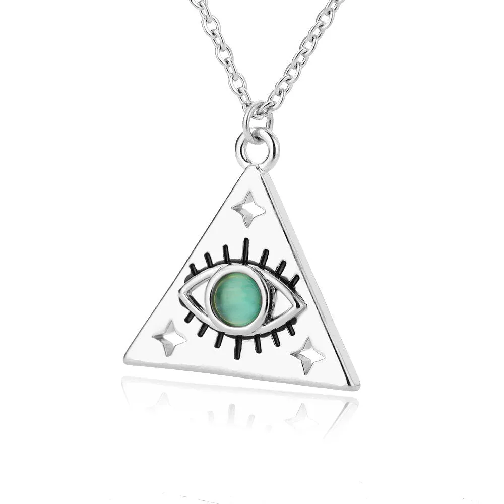 Triangle Pyramid Design Blue Opal Evil Eye Necklace For Women Men Gold Color Choker Egyptian Jewelry Valentine&#39;s Day Gift