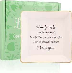 True Friend Gifts For Female-Ceramic Ring Trinket Dish, Jewelry Tray-Birthday Graduation Gifts For Good Friends Soul Sister Bestie BFF-Best Friends Gifts For Women Her