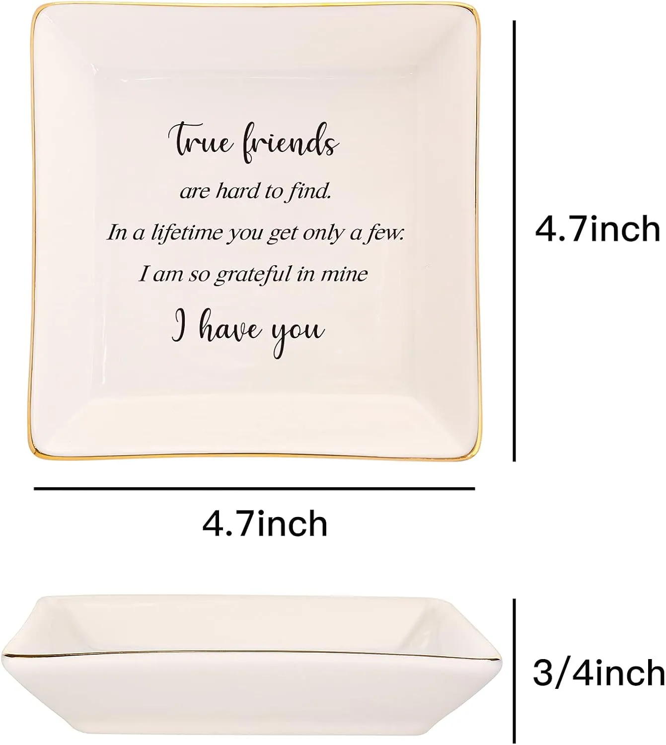 True Friend Gifts For Female-Ceramic Ring Trinket Dish, Jewelry Tray-Birthday Graduation Gifts For Good Friends Soul Sister Bestie BFF-Best Friends Gifts For Women Her