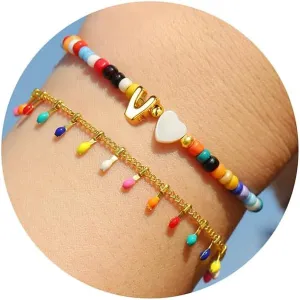 Turandoss Colorful Beaded Bracelets for Women - Trendy Boho Layered Bracelet, Cute Gold Charm Bracelets for Teen Girls Summer Gifts Jewelry