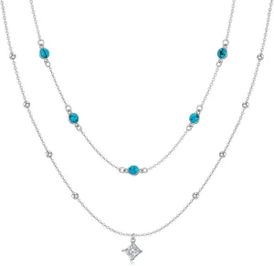 Turquoise Dainty Layered Bead Gemstones with 1CT Moissanite Pendant, 925 Sterling Silver Genuine Western Necklace for Women
